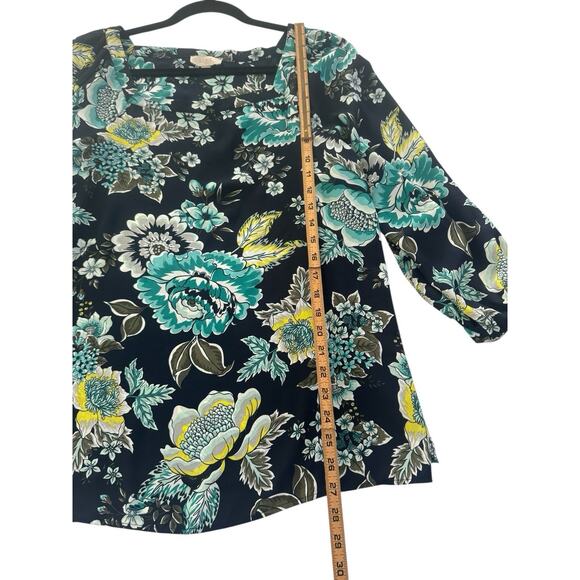 LOFT Blouse Top Large Navy Teal Yellow Floral Paisley Lightweight Casual #5412 - Picture 8 of 11